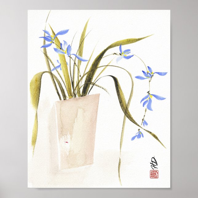 Poster Elegância de Orquídea Azul (Frente)