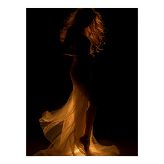Póster Elegância de Silhueta Dourada Arte