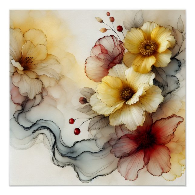 Póster "Elegância do Bloom do Ouro: Serenidade Floral do  (Frente)