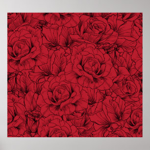Poster Elegância do Vintage Rosa vermelha