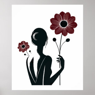 Poster Elegância Eetérea - Mulher e Flores
