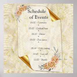 Poster Elegância Elegante Dourada e Rosas Folhas e Pássar