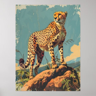 Poster Elegância em Stripes: Vintage Cheetah