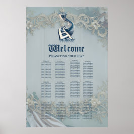 Poster Elegância em teclas de piano e flores.