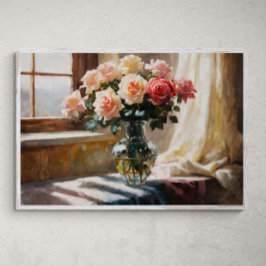 Poster Elegância Ephemeral: Rosas pela janela