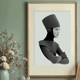 Poster Elegância Futurística: Retrato Real Monocromático