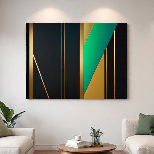 Poster Elegância Geométrica Dourado e Esmeralda