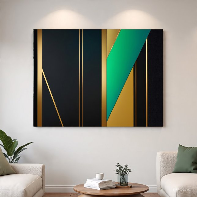 Poster Elegância Geométrica Dourado e Esmeralda (Criador carregado)