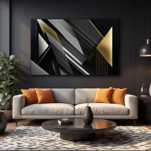 Poster Elegância Geométrica Dourado e Preto