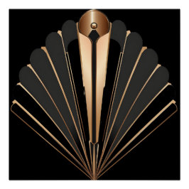 Póster Elegância Geométrica em Art Deco Dourado