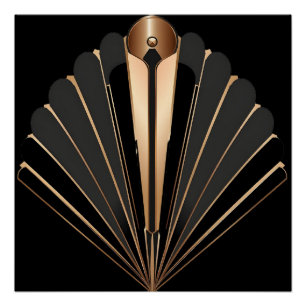 Póster Elegância Geométrica em Art Deco Dourado