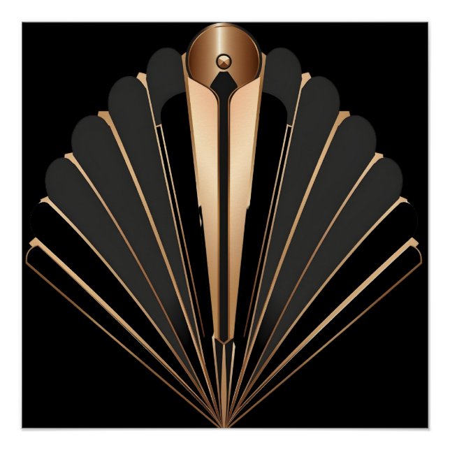 Póster Elegância Geométrica em Art Deco Dourado (Frente)