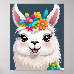 Poster Elegância Llama Coroa Flor