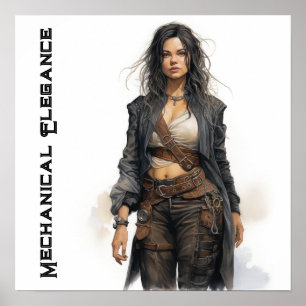 Poster Elegância Mecânica Steampunk Young Woman