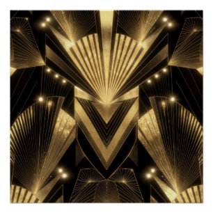 Póster Elegância Moderna em Folha de Ouro Neo Art Déco