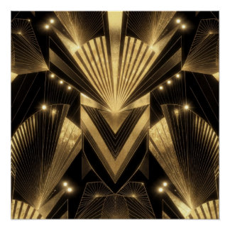 Póster Elegância Moderna em Folha de Ouro Neo Art Déco