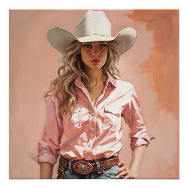 Póster Elegância Ocidental: Arte Muralha de Cowgirl (Frente)