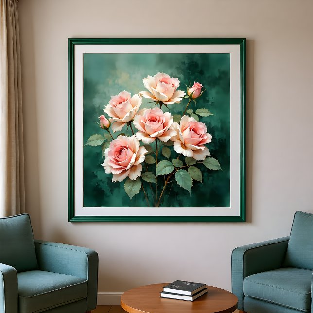 Poster Elegância Rosa Rubor sobre Jade Profundo (Criador carregado)