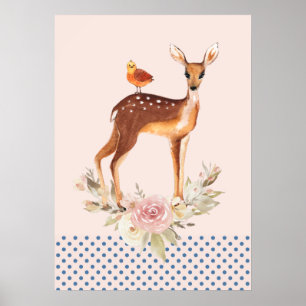 Poster Elegância rústica dos cervos bonitos da aguarela