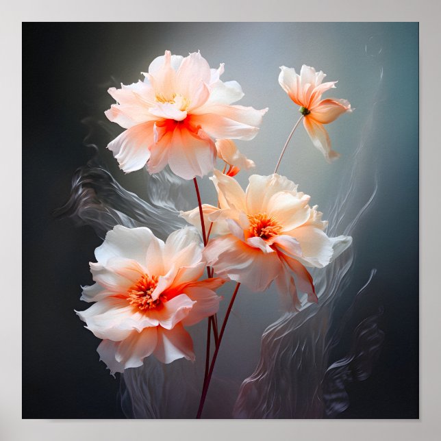 Poster Elegant Abstract Blush Flower Misty Flow (Frente)