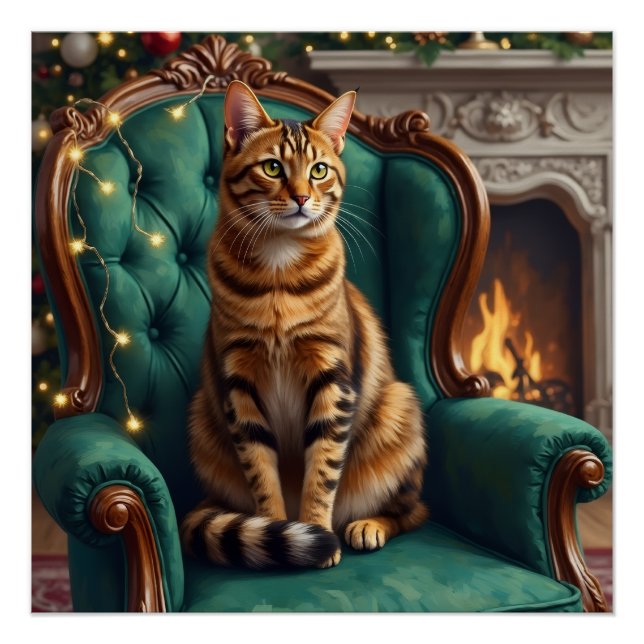 Póster Elegant Abyssinian Cat Regal Holiday Portrait Art (Frente)