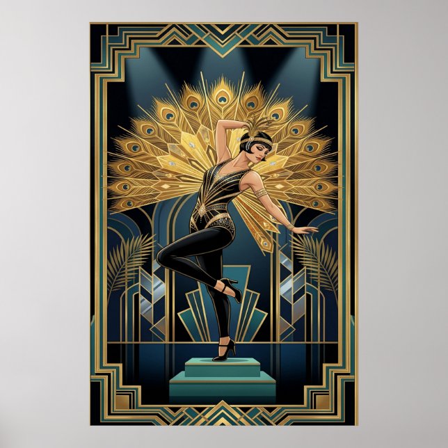 Poster Elegant Art Deco Maple Tree Silhouette Gold (Frente)