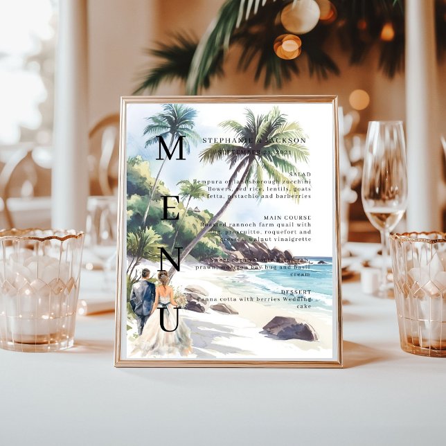 Poster Elegant Beach Classic Weding Menu Bar (Criador carregado)