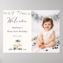 Poster Elegant Berry First Birthday Photo Welcome