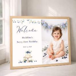 Poster Elegant Berry First Birthday Photo Welcome