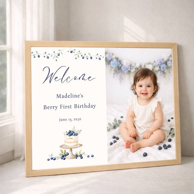 Poster Elegant Berry First Birthday Photo Welcome (Criador carregado)