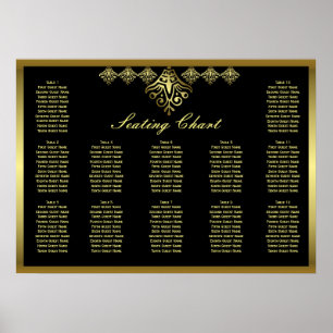 Poster Elegant Black and Gold Wedding Seating Chart