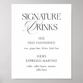Poster Elegant Black and White Wedding Signature Drinks