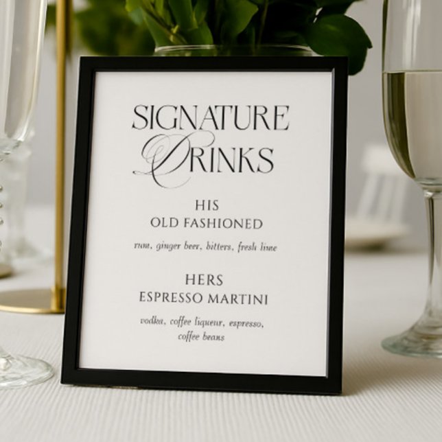 Poster Elegant Black and White Wedding Signature Drinks (Criador carregado)