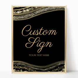 Poster Elegant Black Gold Agate Custom Text Sign