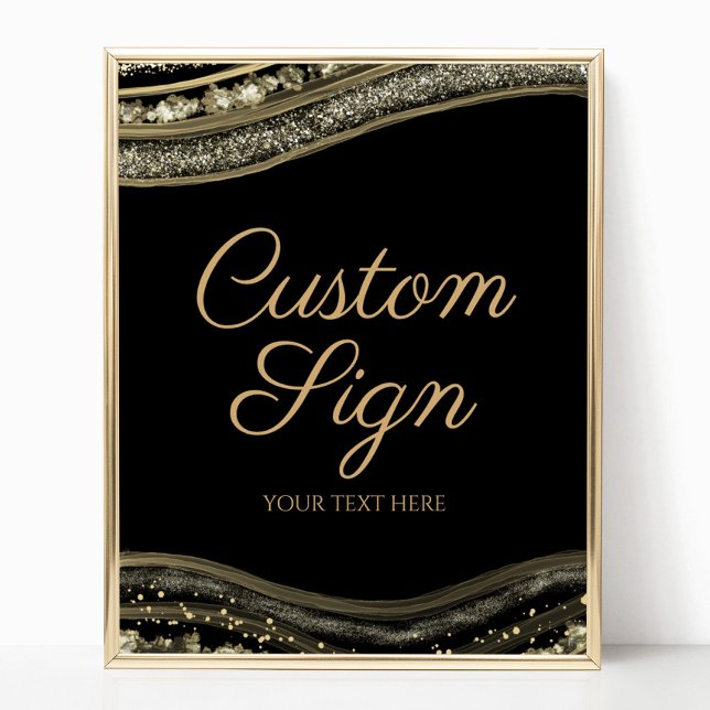 Poster Elegant Black Gold Agate Custom Text Sign (Criador carregado)
