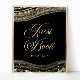Poster Elegant Black Gold Agate Guest Book Sign