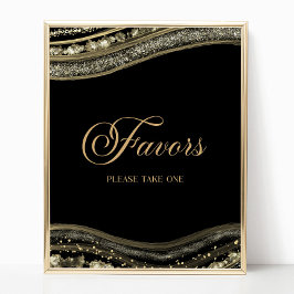 Poster Elegant Black Gold Agate Party Favors Sign