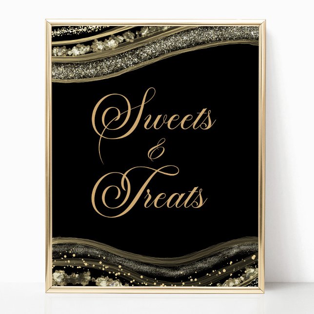 Poster Elegant Black Gold Agate Sweets and Treats Sign (Criador carregado)