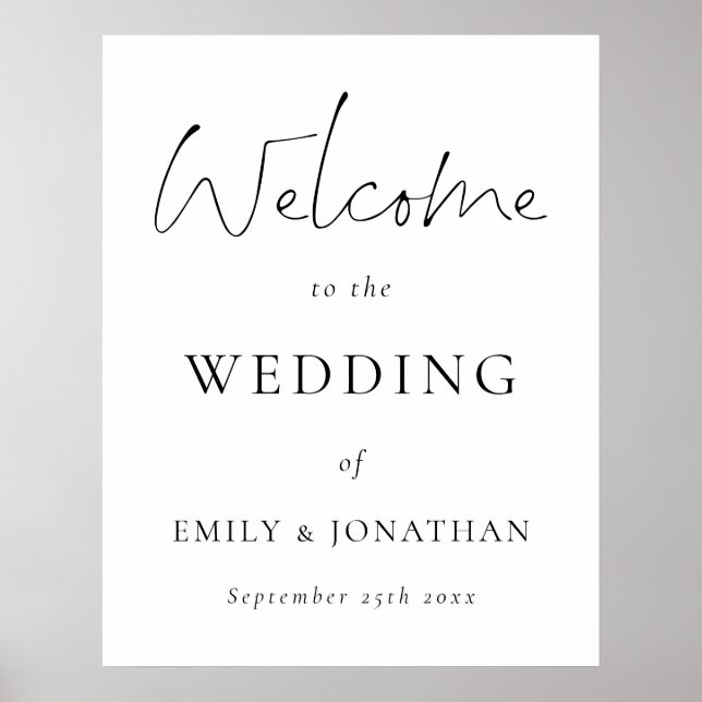 Poster Elegant Black Script White Welcome to Wedding (Frente)