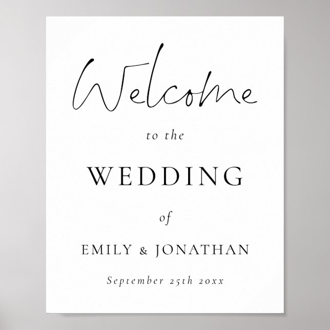 Poster Elegant Black Script White Welcome to Wedding (Frente)