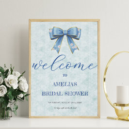 Póster Elegant Blue Bow Engagement Party Invitation