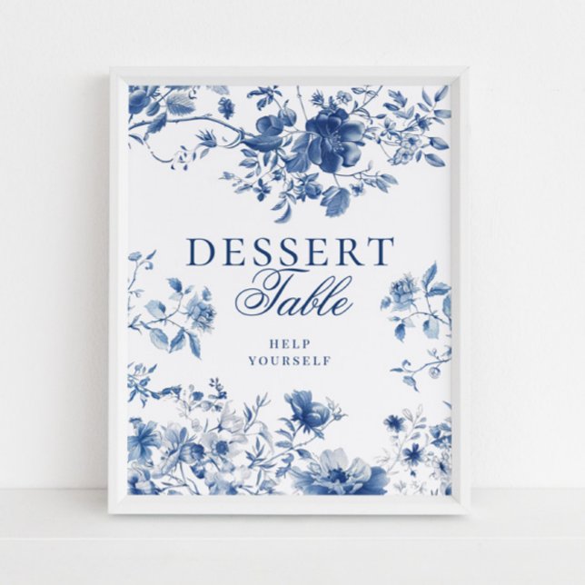 Poster Elegant Blue Toile Chinoiserie Dessert Table Sign (Criador carregado)