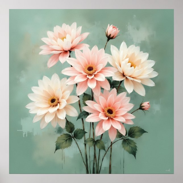 Poster Elegant Blush Chrysanthemum Art (Frente)