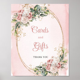 Poster Elegant Blush Pink Floral Gold Glitter Cards Gifts