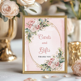 Poster Elegant Blush Pink Floral Gold Glitter Cards Gifts