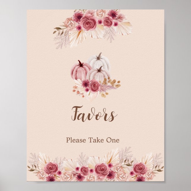 Poster Elegant Boho Fall Pumpkin Favors Please Take One (Frente)