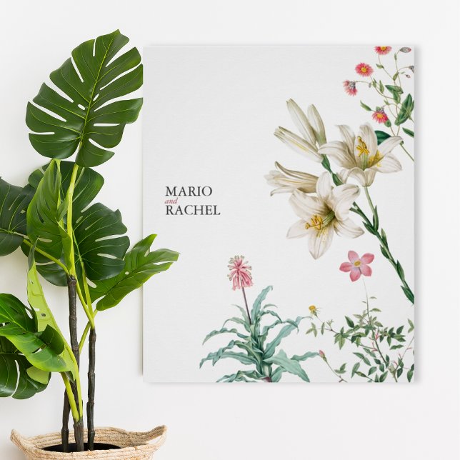Póster Elegant Botanical White Lily & Wildflower Wedding (Criador carregado)