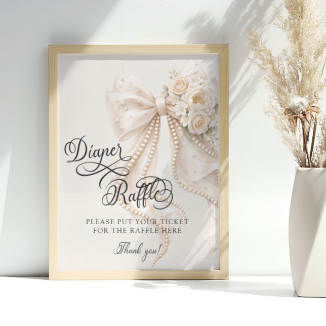 Poster Elegant Bow Floral Baby Shower Diaper Raffle (Criador carregado)