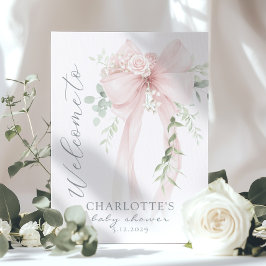 Poster Elegant Bow Neutral Baby Shower Welcome