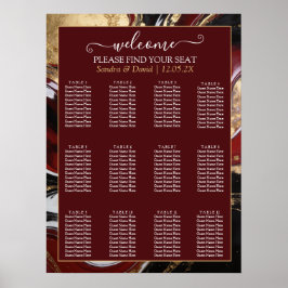 Poster Elegant Burgundy and Gold Marble Wedding